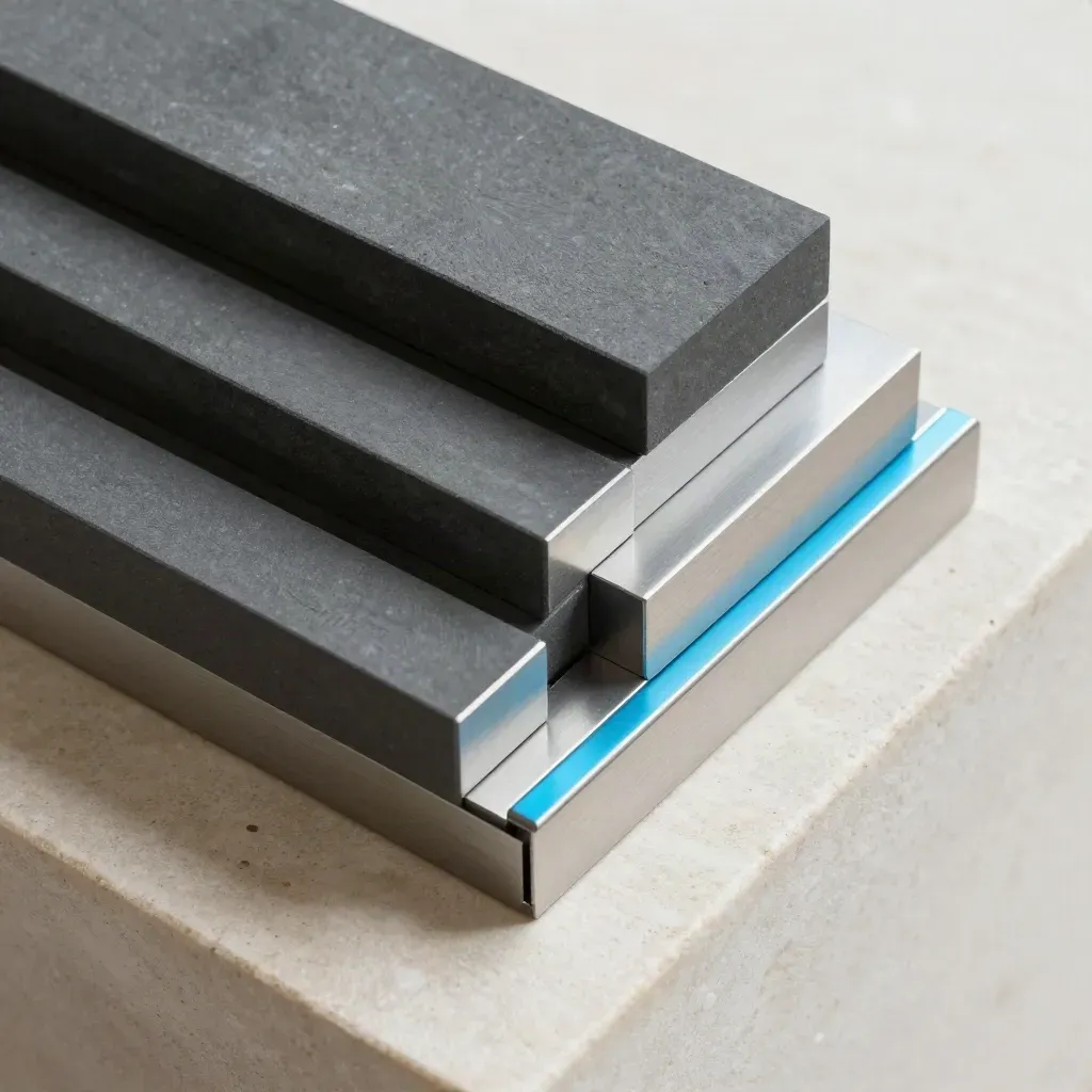 Modular metal blocks and bridge pins on pale stone under soft directional light.